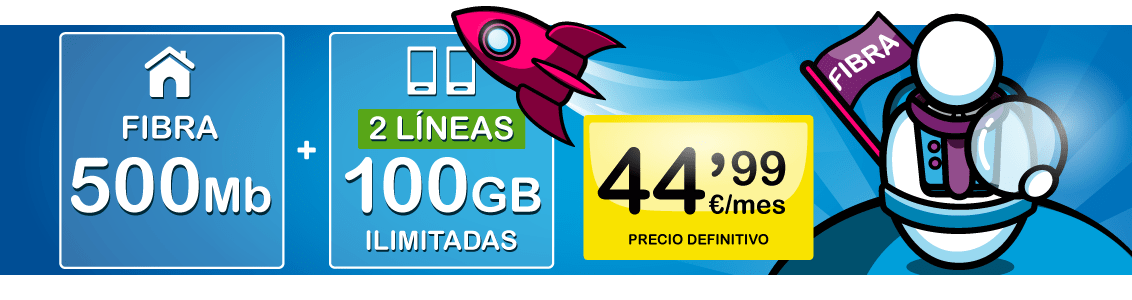 Fibra de 500 Mb y dos líneas de móvil con 100 GB